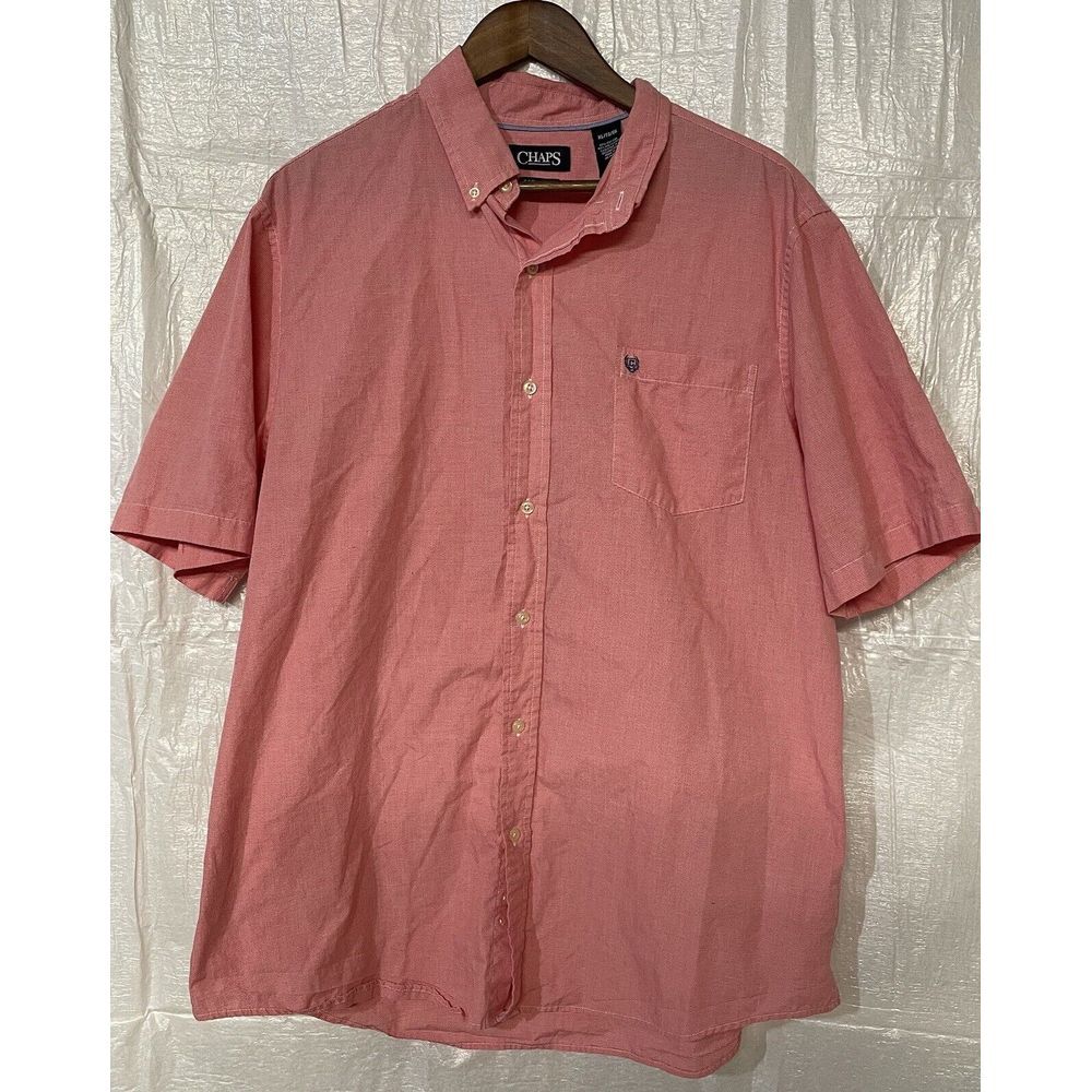 Chaps Men's Button Down Shirt Short Sleeve Gingham Checkered Casual Top Red